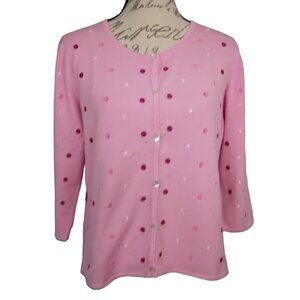 Erin Matthews | Pink Embroidered Polka Dot Cardigan Sweater | Size L